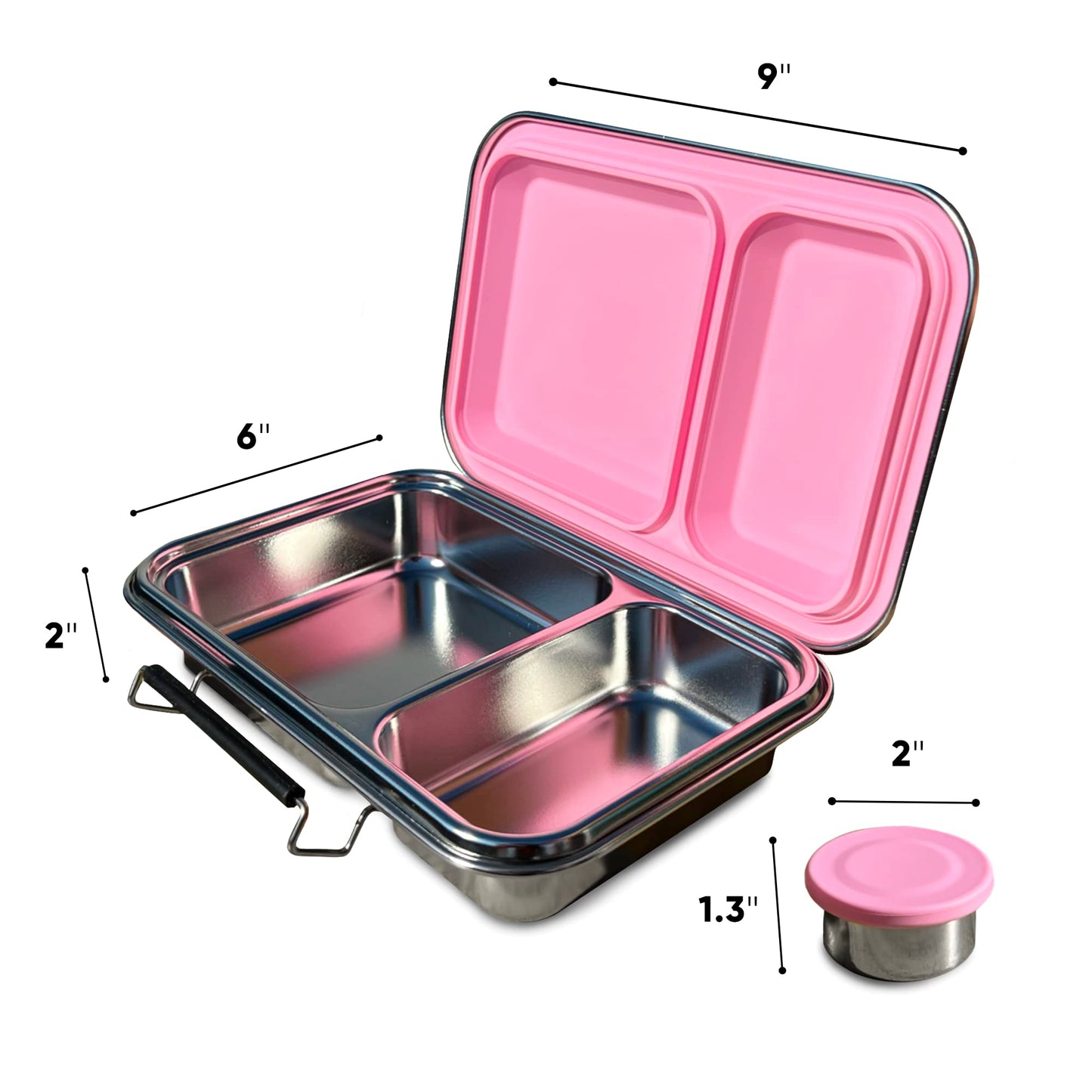 Stainless Steel Lunch Container and Dip Container - Premium Metal Bento Box - Stainless Steel Food Container with 2 Compartments - Modern Leakproof Snack Lunch Set (Pink)
